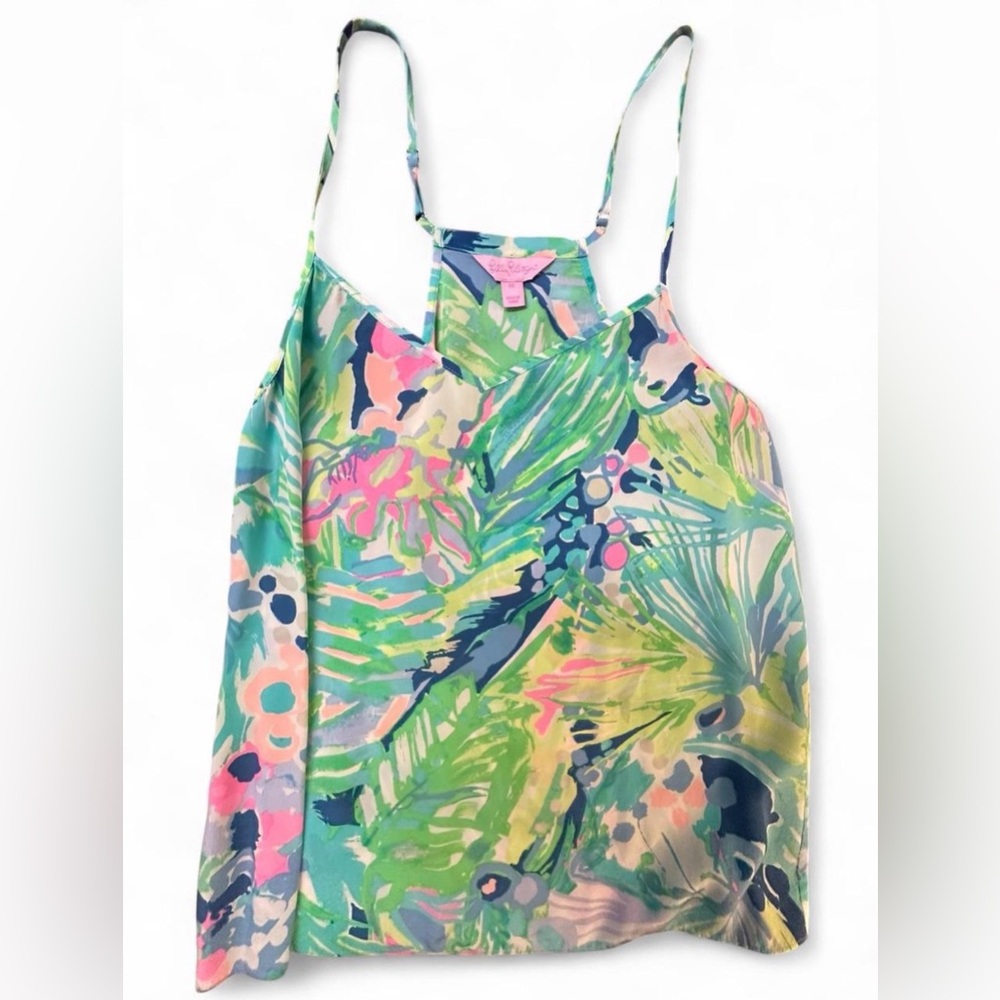 Lilly Pulitzer Tropical Print Spaghetti Strap Tank with Pink Tag